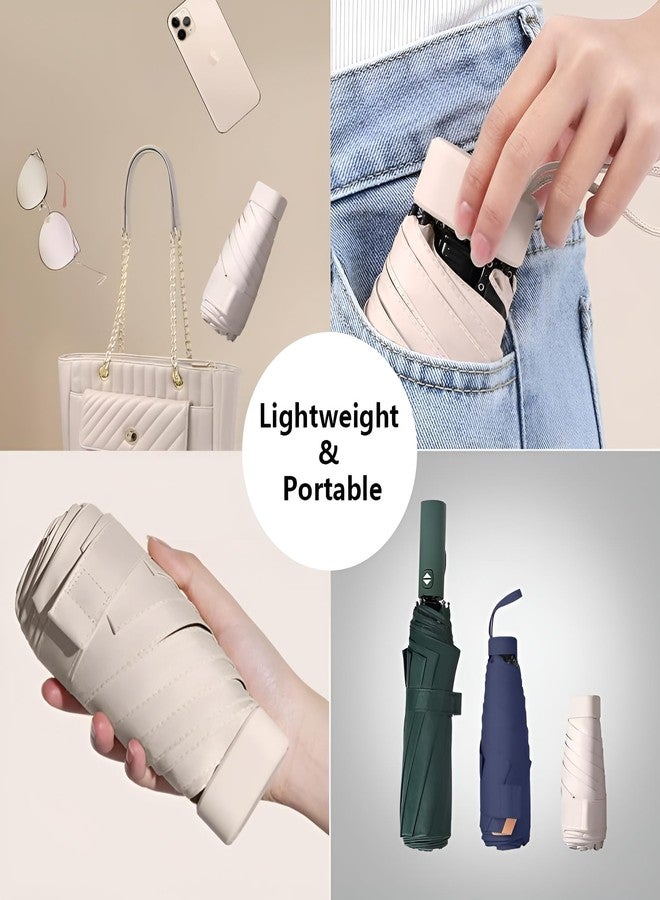 Contacts Women’s Mini Travel Umbrella with Capsule Case, Compact Lightweight UV Protection Parasol, Portable Windproof Purse Umbrella (Beige) - Image 2